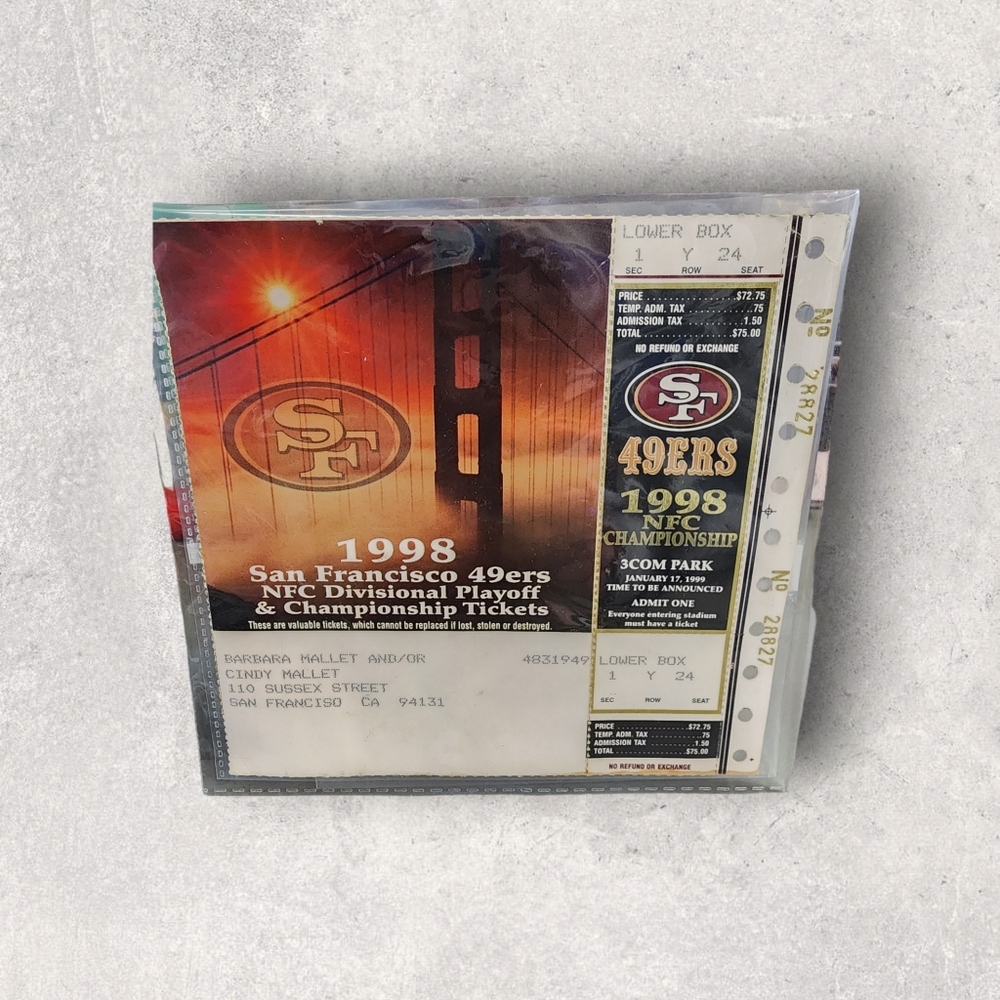 1998 NFC Championship Ticket For 49ER'S 1/17/99 Game